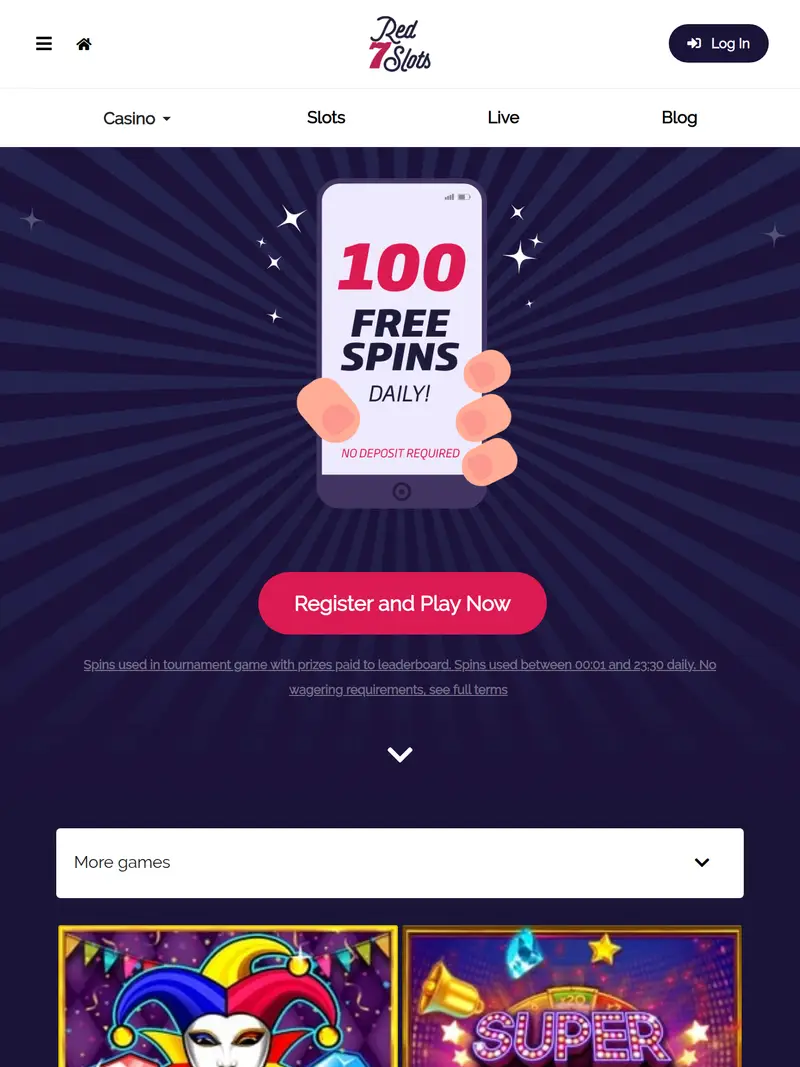 Red7 Slots - homepage (tablet)