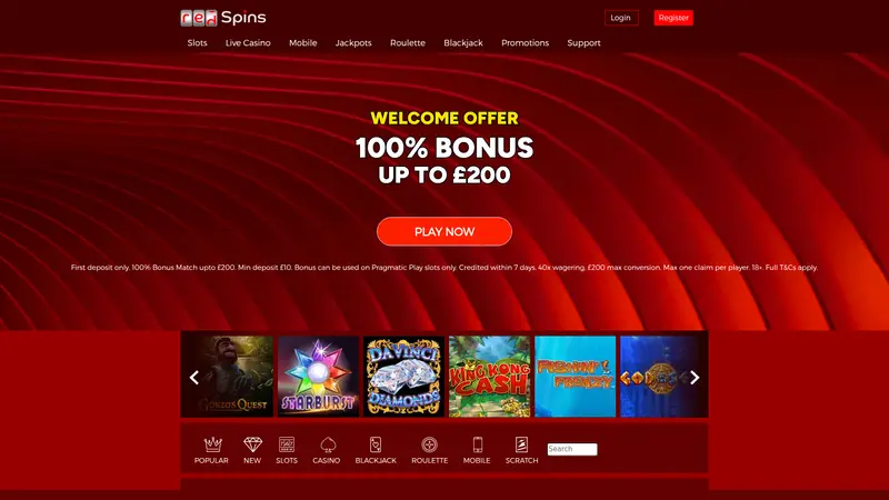 Red Spins - homepage (desktop)