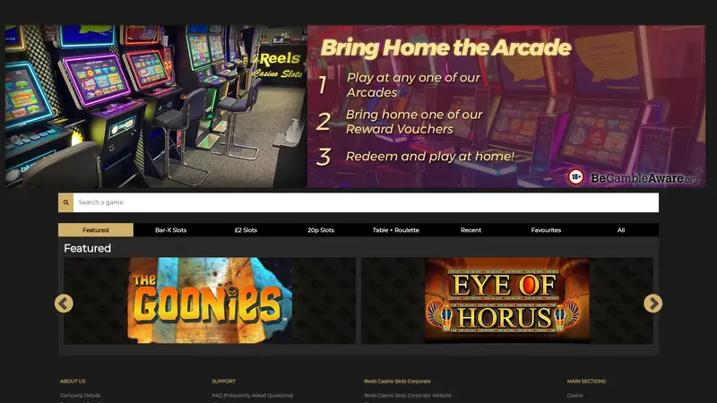 Reels Casino - homepage (desktop)