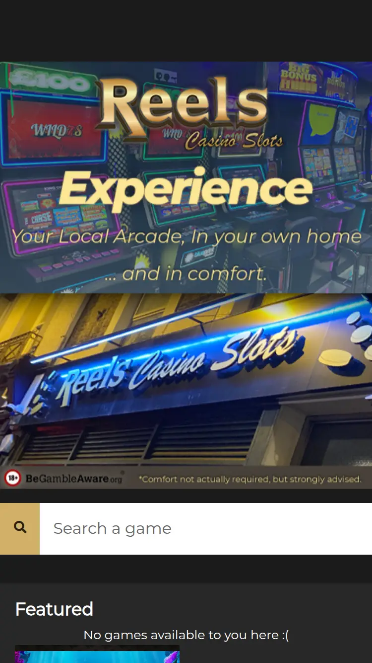 Reels Casino - homepage (mobile)