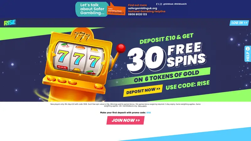 Rise Casino - homepage (desktop)