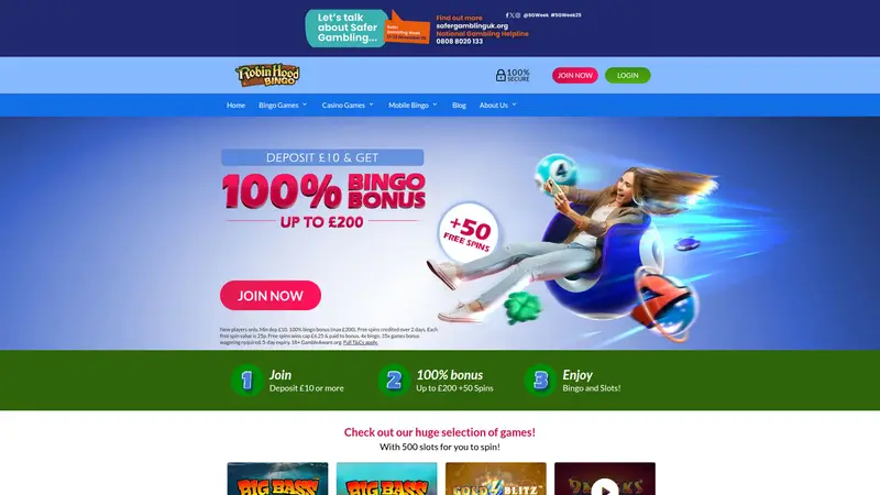 Robin Hood Bingo - homepage (desktop)