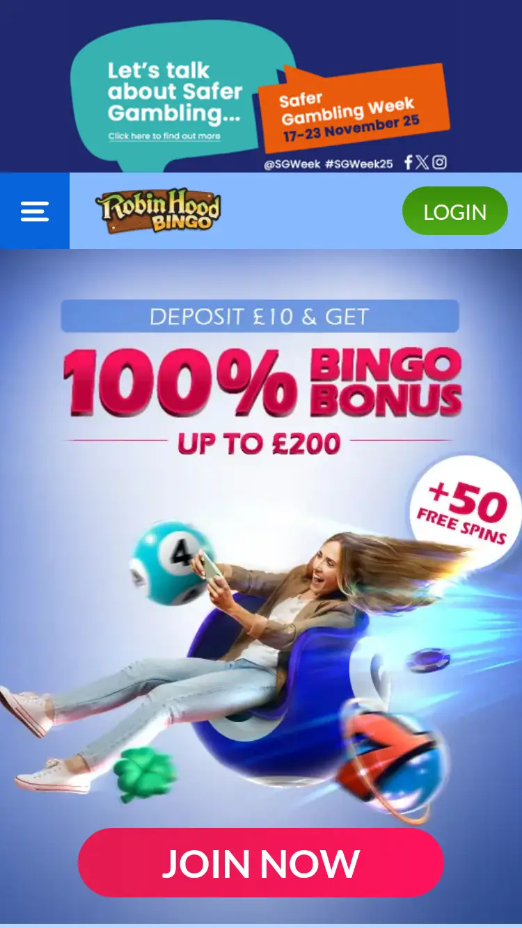 Robin Hood Bingo - homepage (mobile)