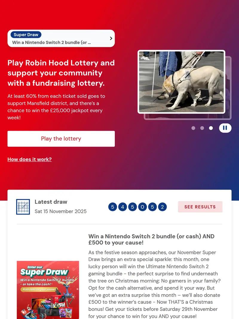 Robin Hood Lottery - homepage (tablet)