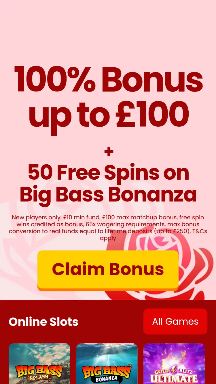 Rose Slots - homepage (mobile)