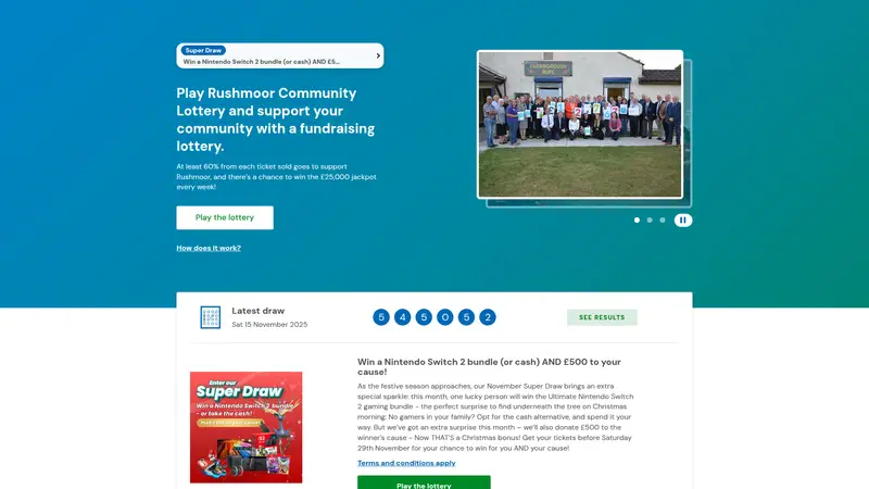Rushmoor Lottery - homepage (desktop)