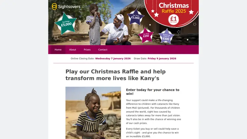 Sightsavers Raffle - homepage (desktop)