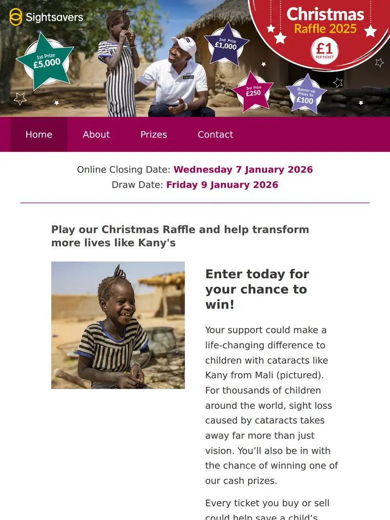 Sightsavers Raffle - homepage (tablet)