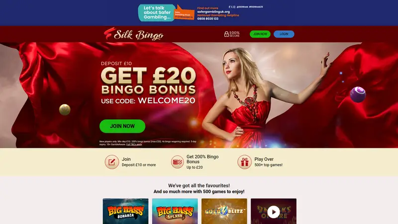 Silk Bingo - homepage (desktop)