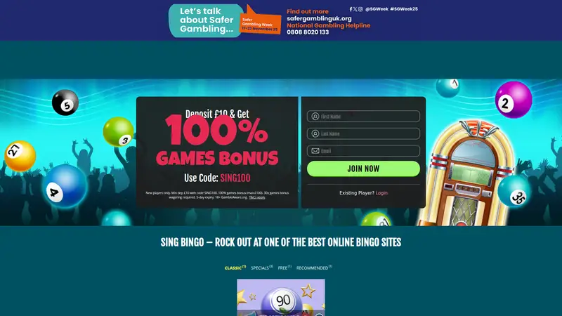 Sing Bingo - homepage (desktop)
