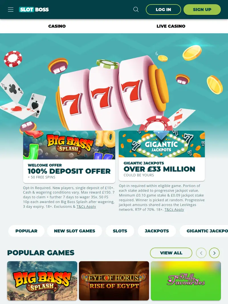 Slot Boss - homepage (tablet)
