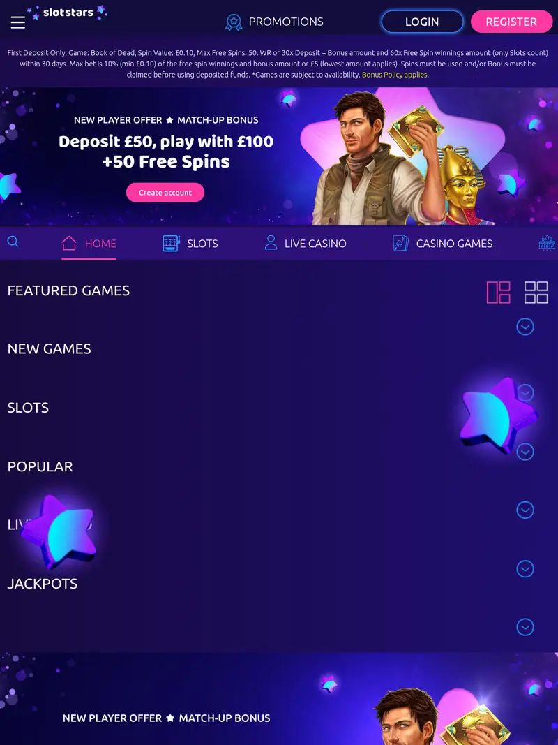 Slot Stars - homepage (tablet)