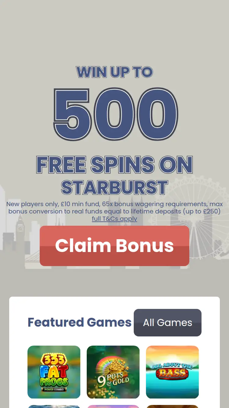 Slots UK - homepage (mobile)