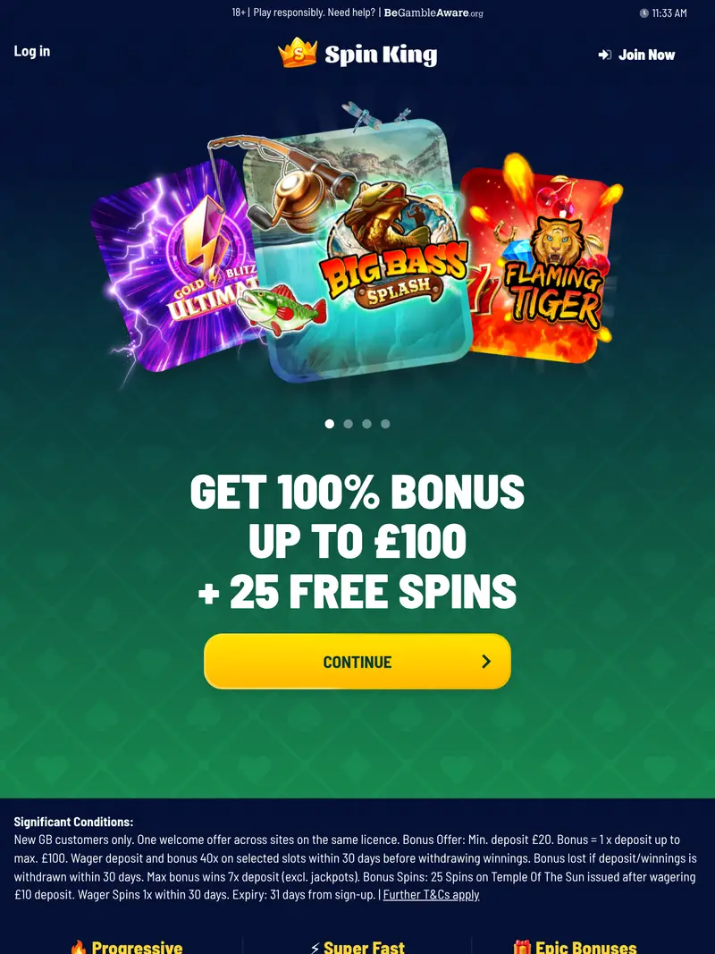 Spin King - homepage (tablet)