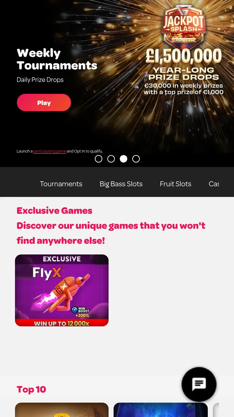 Spin Casino - homepage (mobile)