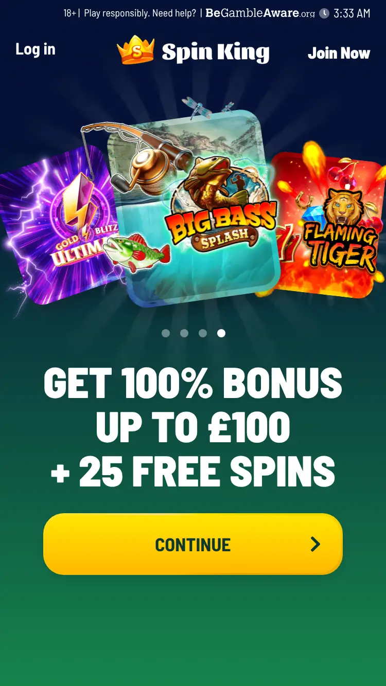 Spin King - homepage (mobile)