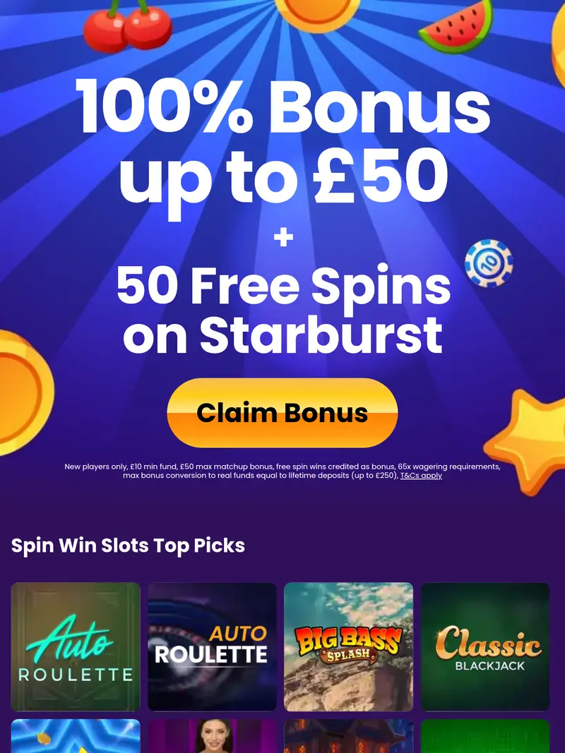 Spin Win Slots - homepage (tablet)