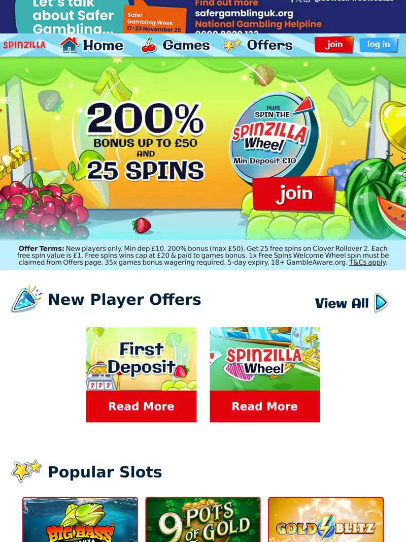 Spin Zilla - homepage (tablet)