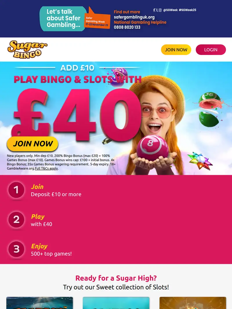 Sugar Bingo - homepage (tablet)