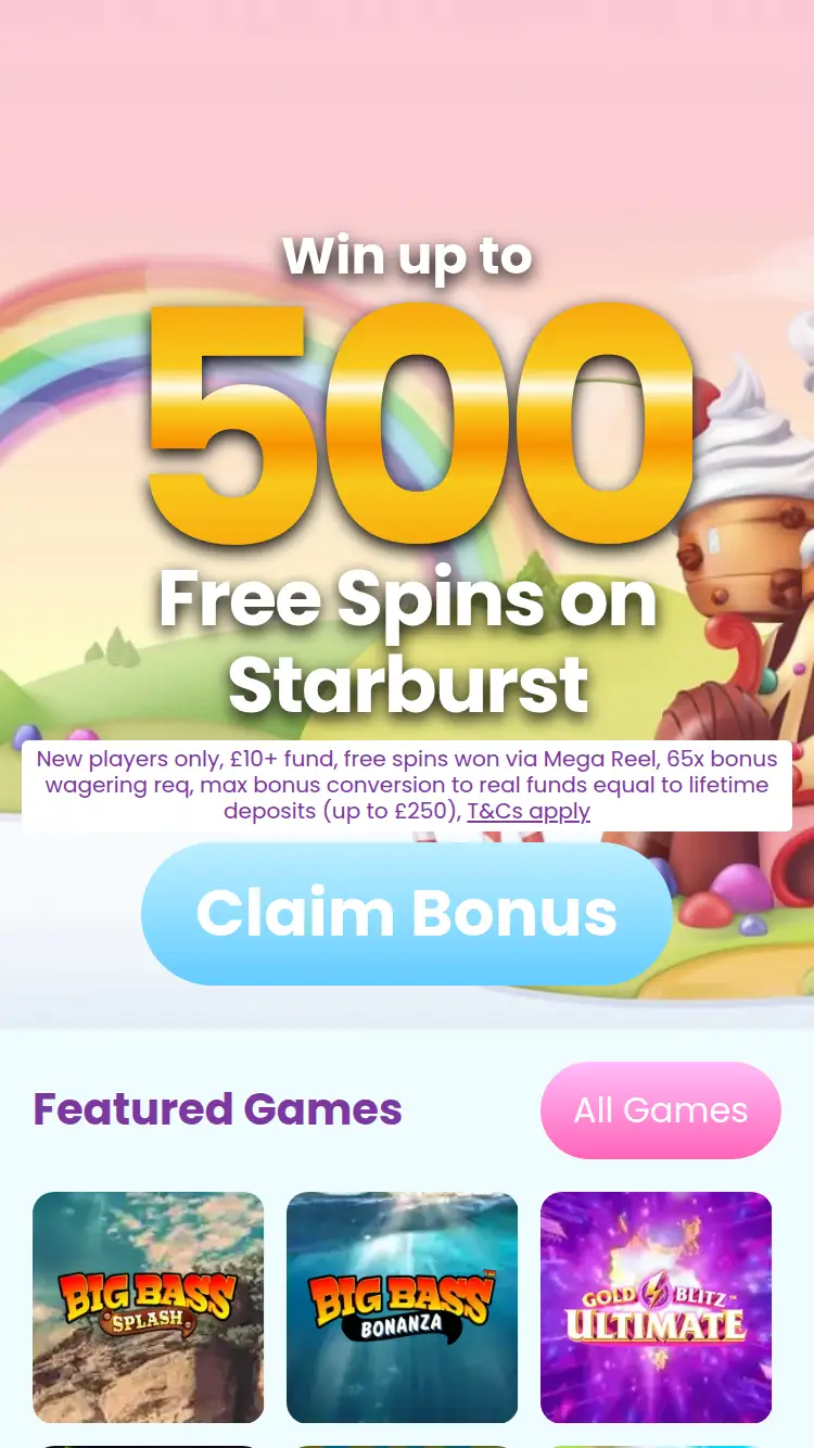 Sugar Spins - homepage (mobile)