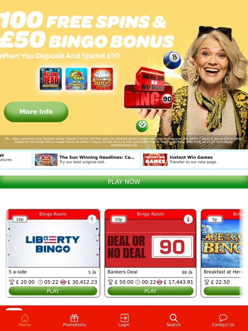 Sun Bingo - homepage (tablet)