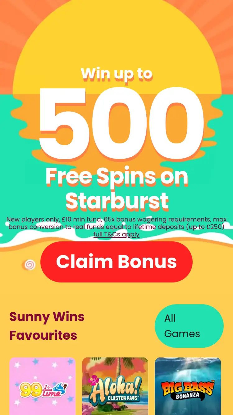 Sunny Wins - homepage (mobile)