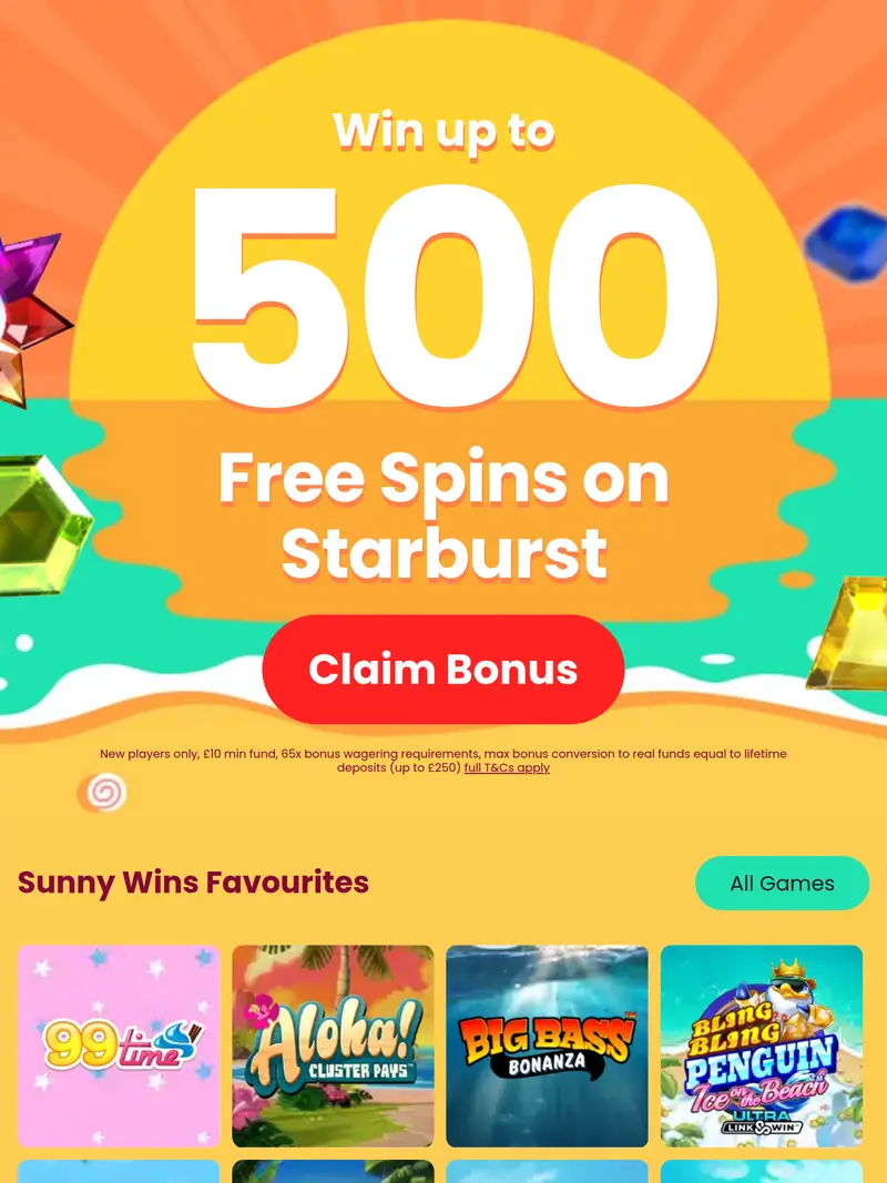 Sunny Wins - homepage (tablet)