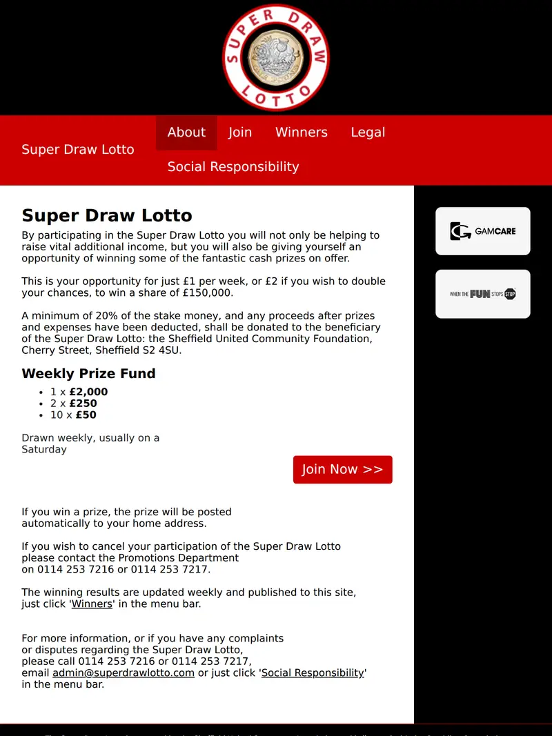 Super Draw Lotto - homepage (tablet)