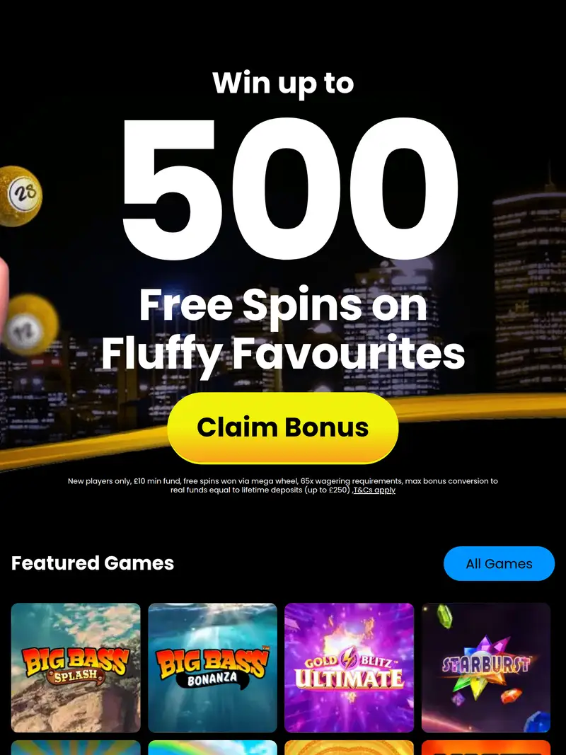 Swanky Bingo - homepage (tablet)