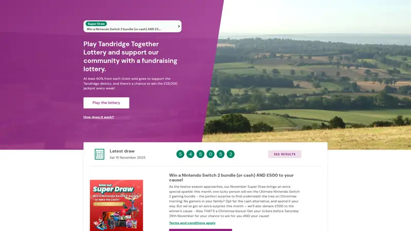 Tandridge Lottery - homepage (desktop)