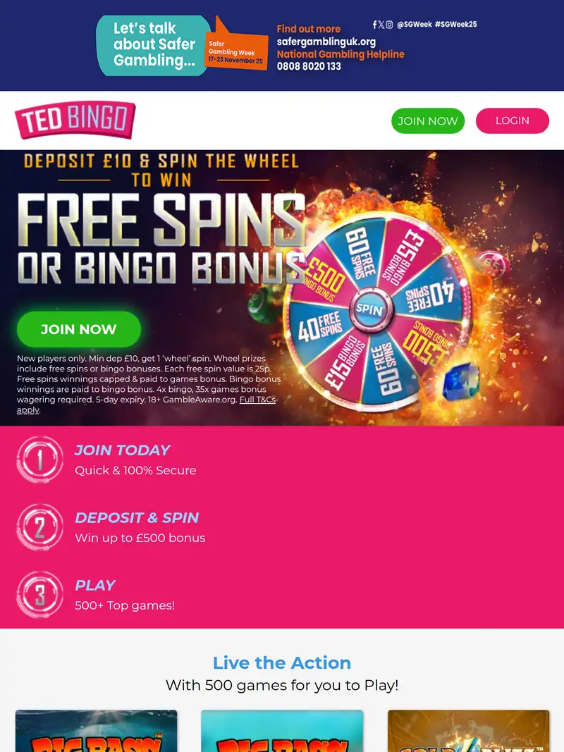 Ted Bingo - homepage (tablet)