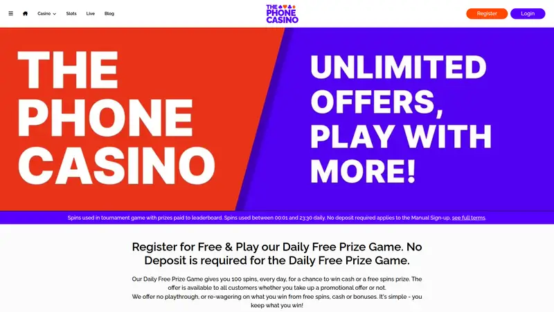 The Phone Casino - homepage (desktop)