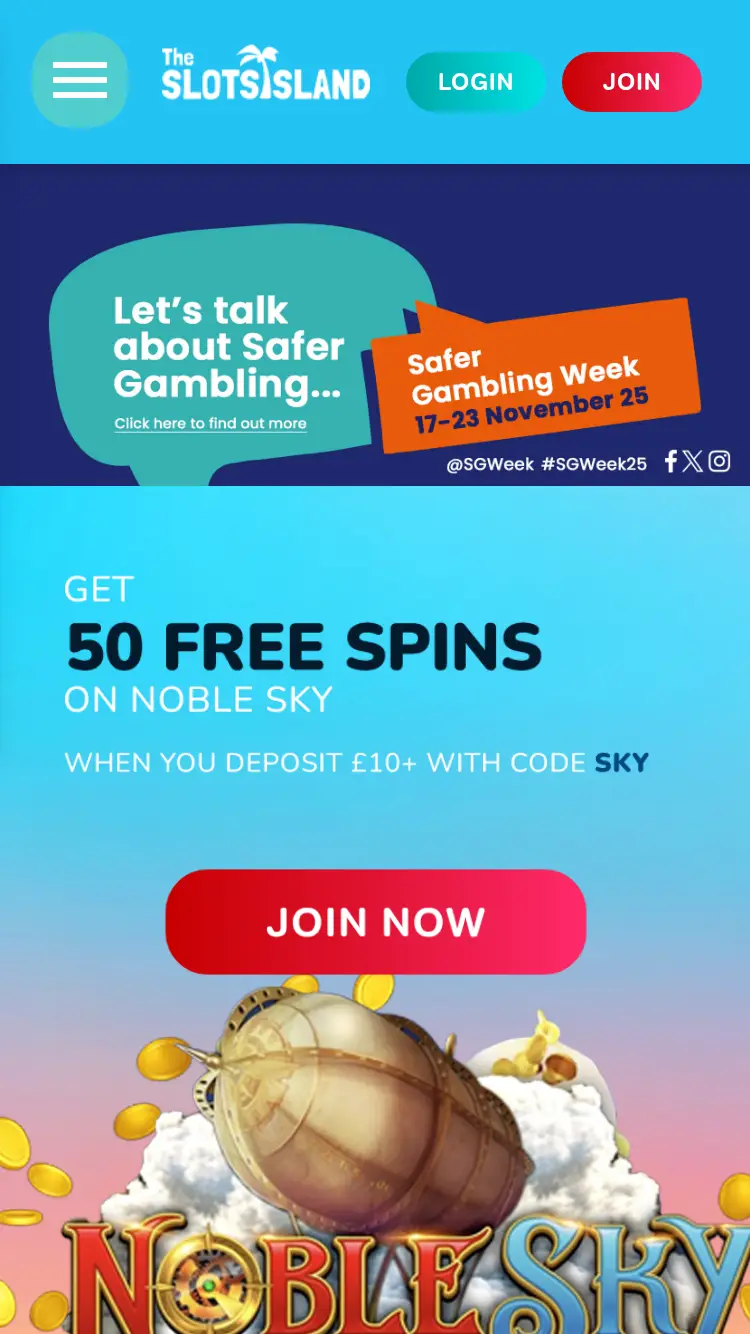 The Slots Island - homepage (mobile)