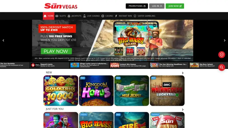 The Sun Vegas - homepage (desktop)