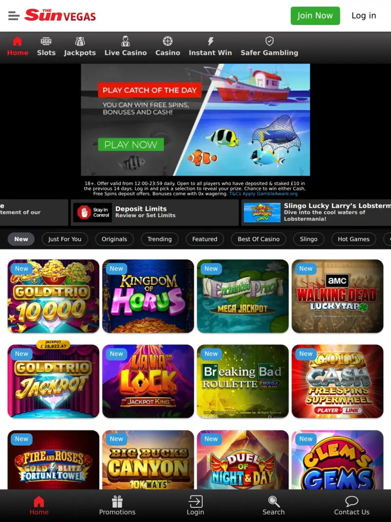 The Sun Vegas - homepage (tablet)