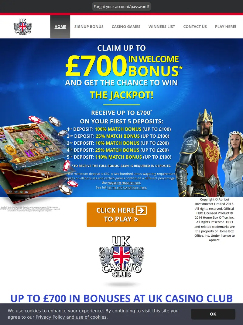 UK Casino Club - homepage (tablet)