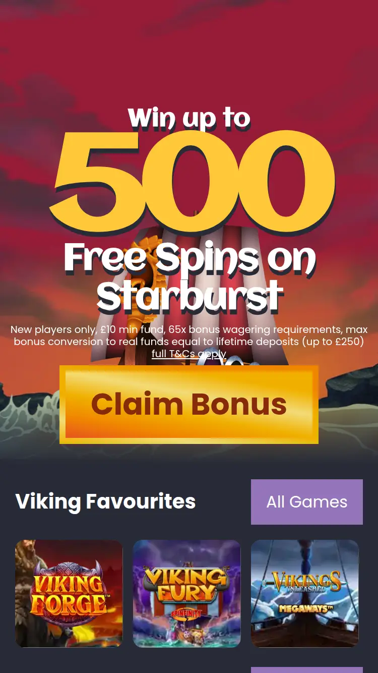 Viking Bingo - homepage (mobile)