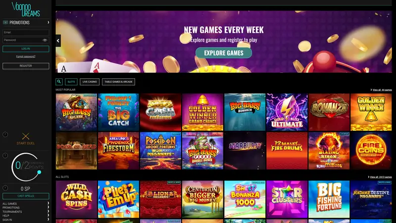 Voodoo Dreams - homepage (desktop)