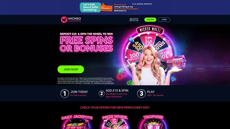 Wicked Jackpots - homepage (desktop)