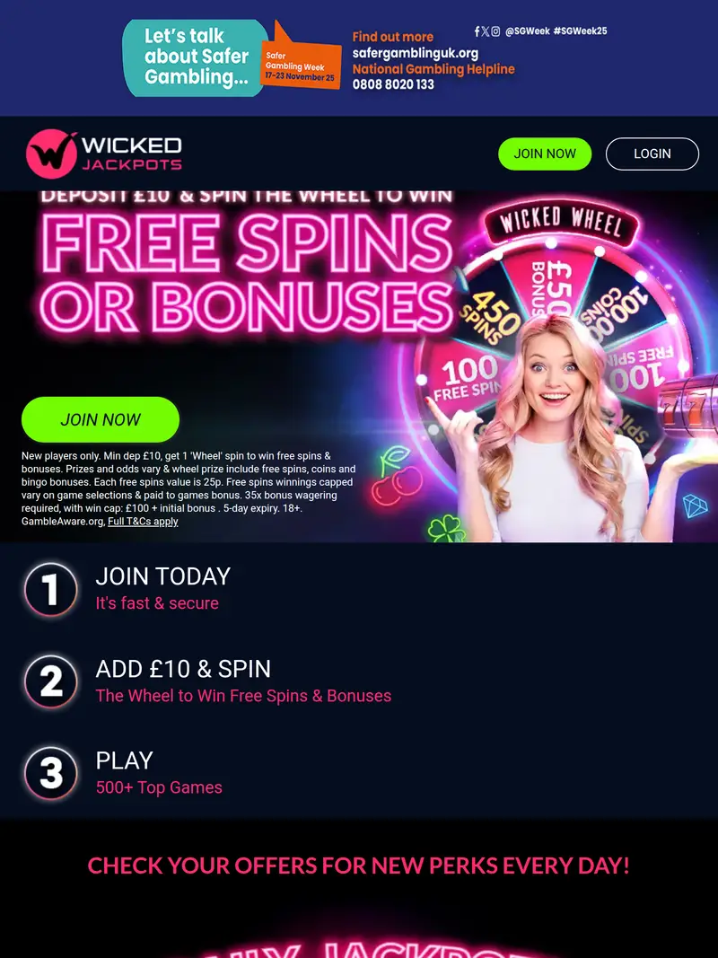 Wicked Jackpots - homepage (tablet)