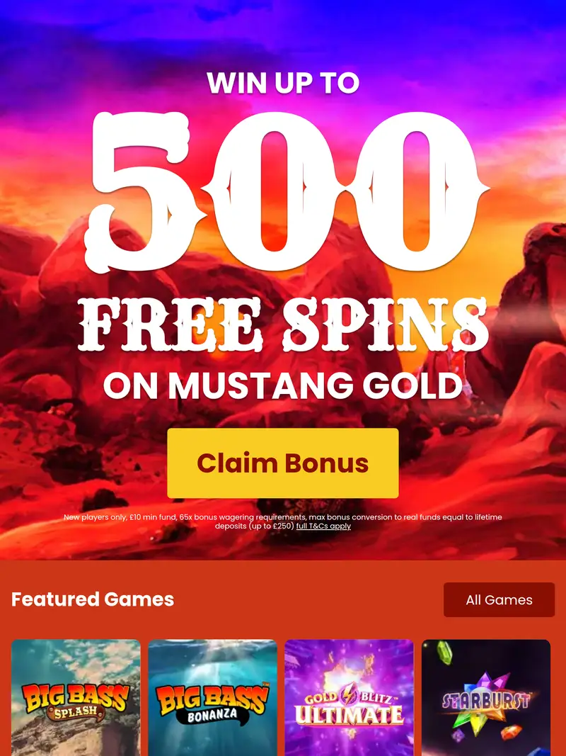 Wild West Wins - homepage (tablet)