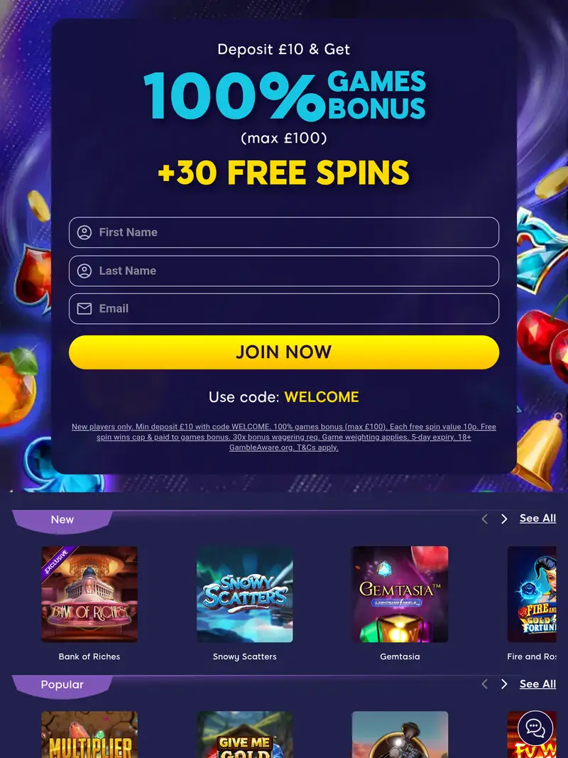 Wink Slots - homepage (tablet)