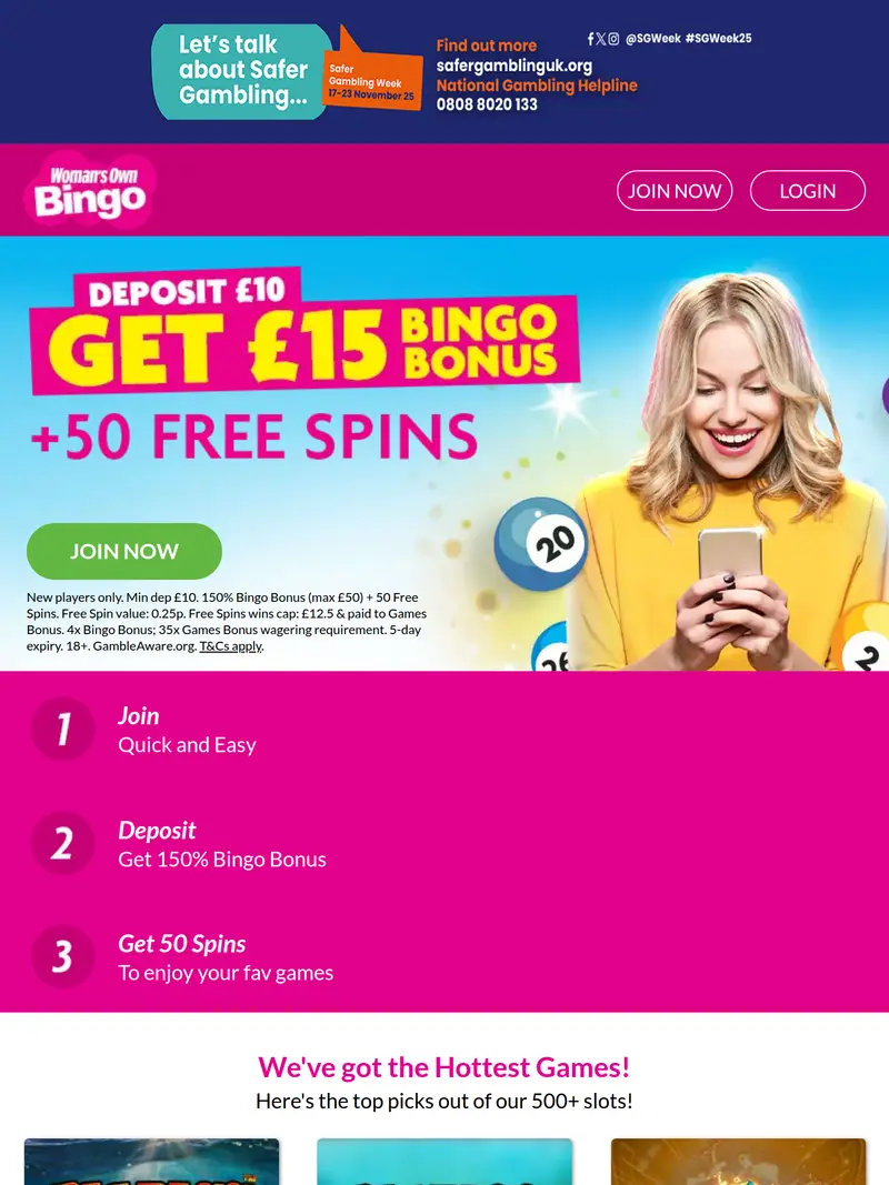 Woman's Own Bingo - homepage (tablet)