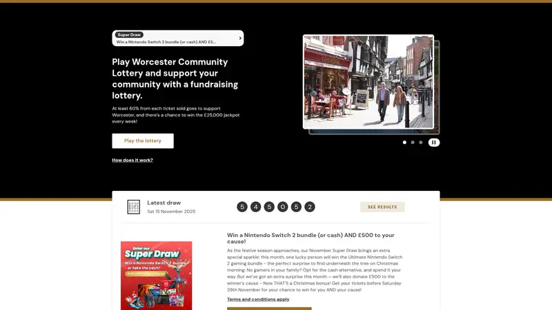 Worcester Lottery - homepage (desktop)