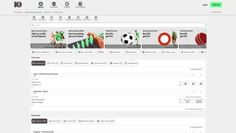 10 Bet - homepage (desktop)