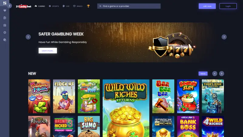 21 Lucky Bet - homepage (desktop)