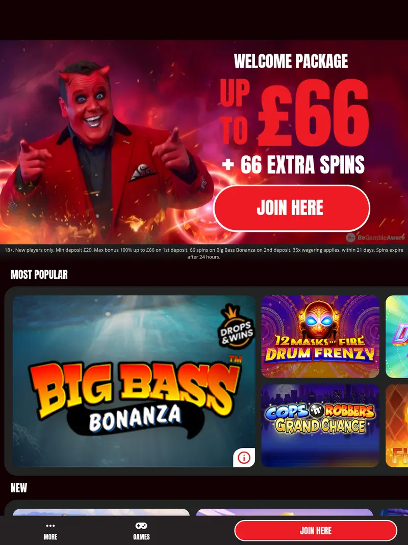 666 Casino - homepage (tablet)