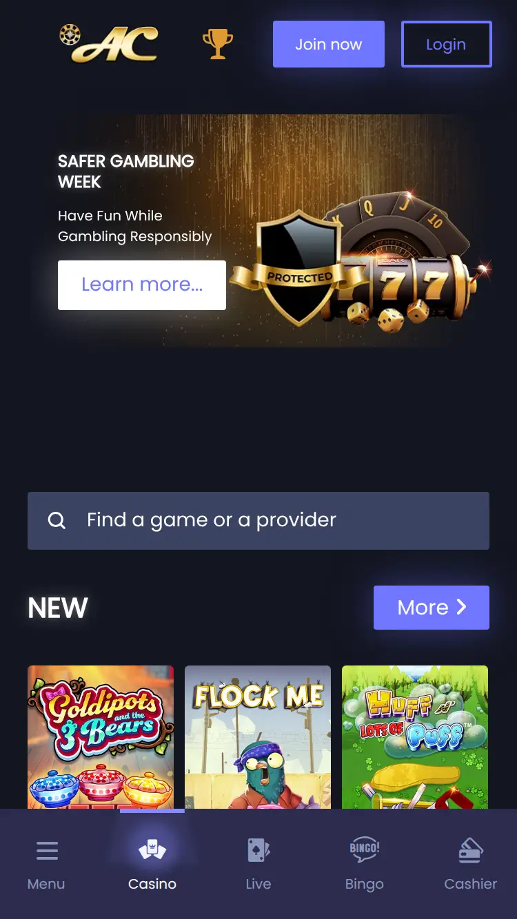 Azimut Casino - homepage (mobile)