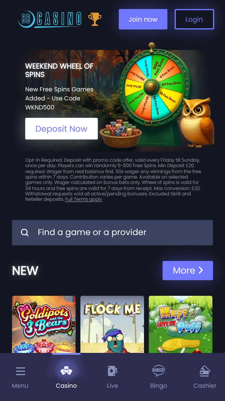 Bbcasino - homepage (mobile)