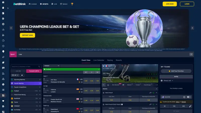 Betblink - homepage (desktop)
